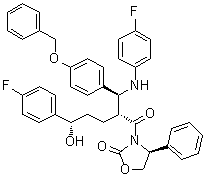 (4S)-3-[(2R,5S)-5-(4-Fluorophenyl)-2-[(S)-[(4-fluorophenyl)amino][4-(phenylmethoxy)phenyl]methyl]-5-hydroxy-1-oxopentyl]-4-phenyl-2-oxazolidinone molecular structure (CAS 1185883-39-9)