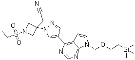2-(1-(Ethylsulfonyl)-3-(4-(7-((2-(trimethylsilyl)ethoxy)methyl)-7H-pyrrolo[2,3-d]pyrimidin-4-yl)-1H-pyrazol-1-yl)azetidin-3-yl)acetonitrile molecular structure (CAS 1187594-13-3)