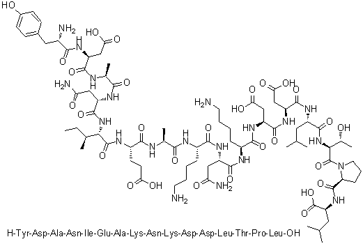 L-酪氨酰-L-alpha-天冬氨酰-L-丙氨酰-L-天冬氨酰胺酰-L-异亮氨酰-L-alpha-谷氨酰-L-丙氨酰-L-赖氨酰-L-天冬氨酰胺酰-L-赖氨酰-L-alpha-天冬氨酰-L-alpha-天冬氨酰-L-亮氨酰-L-苏氨酰-L-脯氨酰-L-亮氨酸分子结构 (CAS 1188512-85-7)