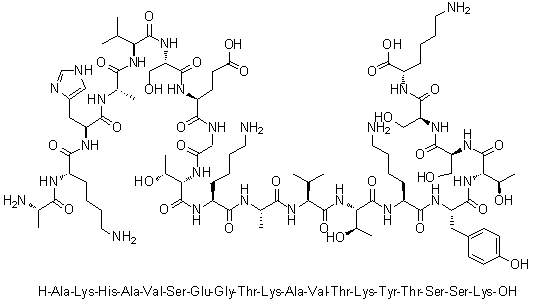 L-Alanyl-L-lysyl-L-histidyl-L-alanyl-L-valyl-L-seryl-L-alpha-glutamylglycyl-L-threonyl-L-lysyl-L-alanyl-L-valyl-L-threonyl-L-lysyl-L-tyrosyl-L-threonyl-L-seryl-L-seryl-L-lysine molecular structure (CAS 1188512-90-4)