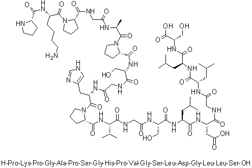 L-Prolyl-L-lysyl-L-prolylglycyl-L-alanyl-L-prolyl-L-serylglycyl-L-histidyl-L-prolyl-L-valylglycyl-L-seryl-L-leucyl-L-alpha-aspartylglycyl-L-leucyl-L-leucyl-L-serine molecular structure (CAS 1188512-91-5)