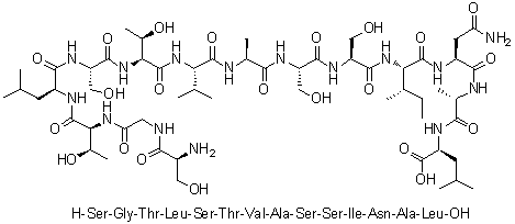 L-Serylglycyl-L-threonyl-L-leucyl-L-seryl-L-threonyl-L-valyl-L-alanyl-L-seryl-L-seryl-L-isoleucyl-L-asparaginyl-L-alanyl-L-leucine molecular structure (CAS 1188513-03-2)