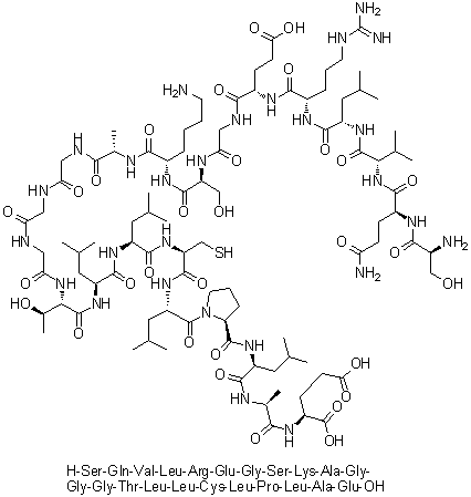 L-丝氨酰-L-谷氨酰胺酰-L-缬氨酰-L-亮氨酰-L-精氨酰-L-alpha-谷氨酰甘氨酰-L-丝氨酰-L-赖氨酰-L-丙氨酰甘氨酰甘氨酰甘氨酰-L-苏氨酰-L-亮氨酰-L-亮氨酰-L-半胱氨酰-L-亮氨酰-L-脯氨酰-L-亮氨酰-L-丙氨酰-L-谷氨酸分子结构 (CAS 1188513-45-2)