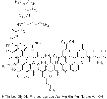 L-Threonyl-L-leucylglycyl-L-alpha-glutamyl-L-phenylalanyl-L-leucyl-L-lysyl-L-leucyl-L-alpha-aspartyl-L-arginyl-L-alpha-glutamyl-L-arginyl-L-alanyl-L-lysyl-L-asparagine molecular structure (CAS 1191913-55-9)