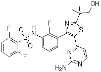 N-[3-[5-(2-Amino-4-pyrimidinyl)-2-(2-hydroxy-1,1-dimethylethyl)-4-thiazolyl]-2-fluorophenyl]-2,6-difluorobenzenesulfonamide molecular structure (CAS 1195767-77-1)