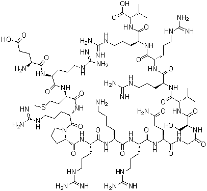 L-alpha-谷氨酰-L-精氨酰-L-蛋氨酰-L-精氨酰-L-脯氨酰-L-精氨酰-L-赖氨酰-L-精氨酰-L-谷氨酰胺酰甘氨酰-L-丝氨酰-L-缬氨酰-L-精氨酰-L-精氨酰-L-精氨酰-L-缬氨酸分子结构 (CAS 120253-69-2)