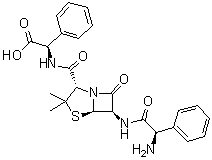 (alphaR)-alpha-[[[(2S,5R,6R)-6-[[(2R)-2-Amino-2-phenylacetyl]amino]-3,3-dimethyl-7-oxo-4-thia-1-azabicyclo[3.2.0]hept-2-yl]carbonyl]amino]benzeneacetic acid molecular structure (CAS 1207726-28-0)