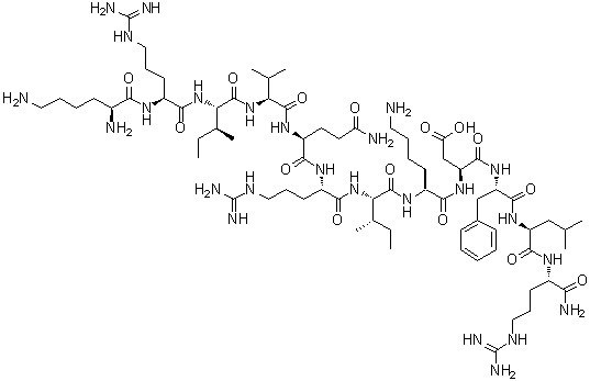 L-Lysyl-L-arginyl-L-isoleucyl-L-valyl-L-glutaminyl-L-arginyl-L-isoleucyl-L-lysyl-L-alpha-aspartyl-L-phenylalanyl-L-leucyl-L-argininamide molecular structure (CAS 1218951-51-9)