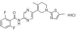 2,6-Difluoro-N-[5-[1,2,5,6-tetrahydro-4-methyl-1-(5-methyl-2-thiazolyl)-3-pyridinyl]-2-pyrazinyl]benzamide hydrochloride (1:?) molecular structure (CAS 1219927-22-6)