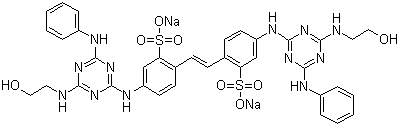结构式 CAS# 12224-06-5, 荧光增白剂 85; 荧光增白剂 VBL; 4,4'-双[(4-苯胺基-6-羟乙基氨基-1,3,5-三嗪-2-基)氨基]二苯乙烯-2,2'-二磺酸二钠盐