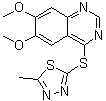 structure of CAS# 1225451-84-2, 6,7-Dimethoxy-4-[(5-methyl-1,3,4-thiadiazol-2-yl)thio]quinazoline;SKLB 1002