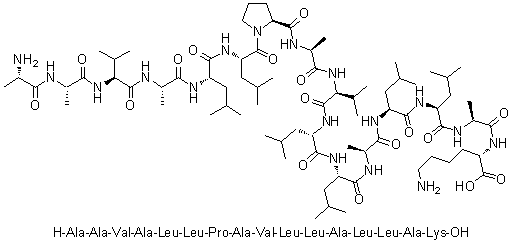 L-丙氨酰-L-丙氨酰-L-缬氨酰-L-丙氨酰-L-亮氨酰-L-亮氨酰-L-脯氨酰-L-丙氨酰-L-缬氨酰-L-亮氨酰-L-亮氨酰-L-丙氨酰-L-亮氨酰-L-亮氨酰-L-丙氨酰-L-赖氨酸分子结构 (CAS 1231898-22-8)