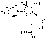 N-[(2'R)-2'-脱氧-2'-氟-2'-甲基-5'-尿苷酰基]-L-丙氨酸分子结构 (CAS 1233335-78-8)