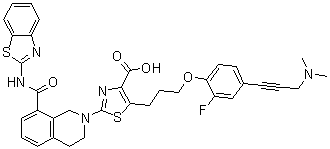 2-[8-[(2-Benzothiazolylamino)carbonyl]-3,4-dihydro-2(1H)-isoquinolinyl]-5-[3-[4-[3-(dimethylamino)-1-propyn-1-yl]-2-fluorophenoxy]propyl]-4-thiazolecarboxylic acid molecular structure (CAS 1235034-55-5)