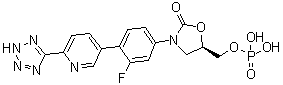 (5R)-3-[3-Fluoro-4-[6-(2H-tetrazol-5-yl)-3-pyridinyl]phenyl]-5-[(phosphonooxy)methyl]-2-oxazolidinone molecular structure (CAS 1239662-47-5)