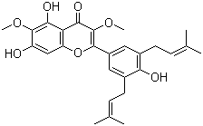 5,7,4'-三羟基-3,6-二甲氧基-3',5'-二异戊烯基黄酮分子结构 (CAS 1246926-08-8)