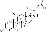 structure of CAS# 125-10-0, Prednisone 21-acetate;[2-[(8S,9S,10S,13S,14S,17R)-17-hydroxy-10,13-dimethyl-3,11-dioxo-6,7,8,9,12,14,15,16-octahydrocyclopenta[a]phenanthren-17-yl]-2-oxo-ethyl] acetate