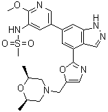 rel-N-[5-[4-[5-[[(2R,6S)-2,6-二甲基-4-吗啉基]甲基]-2-恶唑基]-1H-吲唑-6-基]-2-甲氧基-3-吡啶基]甲烷磺酰胺分子结构 (CAS 1254036-66-2)