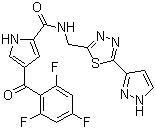 N-[[5-(1H-Pyrazol-3-yl)-1,3,4-thiadiazol-2-yl]methyl]-4-(2,4,6-trifluorobenzoyl)-1H-pyrrole-2-carboxamide molecular structure (CAS 1254577-24-6)