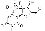 (2'R)-2'-Deoxy-2'-fluoro-2'-(methyl-<sup>13</sup>C-d<sub>3</sub>)uridine molecular structure (CAS 1256490-42-2)