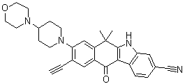 9-Ethynyl-6,11-dihydro-6,6-dimethyl-8-[4-(4-morpholinyl)-1-piperidinyl]-11-oxo-5H-benzo[b]carbazole-3-carbonitrile molecular structure (CAS 1256580-24-1)