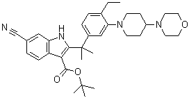 6-Cyano-2-[1-[4-ethyl-3-[4-(4-morpholinyl)-1-piperidinyl]phenyl]-1-methylethyl]-1H-indole-3-carboxylic acid 1,1-dimethylethyl ester molecular structure (CAS 1256698-41-5)