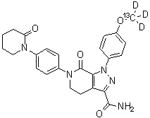 结构式 CAS# 1261393-15-0, 阿哌沙班-<sup>13</sup>C-d<sub>3</sub>