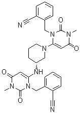 2-[[6-[(3R)-3-[[3-[(2-Cyanophenyl)methyl]-1,2,3,6-tetrahydro-1-methyl-2,6-dioxo-4-pyrimidinyl]amino]-1-piperidinyl]-3,4-dihydro-3-methyl-2,4-dioxo-1(2H)-pyrimidinyl]methyl]benzonitrile molecular structure (CAS 1268836-55-0)