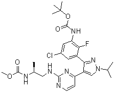 N-[(1S)-2-[[4-[3-[5-氯-3-[[(1,1-二甲基乙氧基)羰基]氨基]-2-氟苯基]-1-(1-甲基乙基)-1H-吡唑-4-基]-2-嘧啶基]氨基]-1-甲基乙基]氨基甲酸甲酯分子结构 (CAS 1269440-77-8)