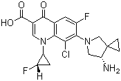 结构式 CAS# 127254-12-0, 西他沙星; 7-[(4S)-4-氨基-6-氮杂螺[2.4]庚烷-6-基]-8-氯-6-氟-1-[(2S)-2-氟环丙基]-1,4-二氢-4-氧代-3-喹啉羧酸