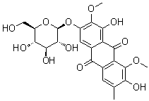 3-(beta-D-Glucopyranosyloxy)-1,7-dihydroxy-2,8-dimethoxy-6-methyl-9,10-anthracenedione molecular structure (CAS 129025-96-3)