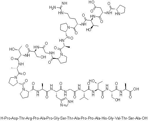 L-脯氨酰-L-alpha-天冬氨酰-L-苏氨酰-L-精氨酰-L-脯氨酰-L-丙氨酰-L-脯氨酰甘氨酰-L-丝氨酰-L-苏氨酰-L-丙氨酰-L-脯氨酰-L-脯氨酰-L-丙氨酰-L-组氨酰甘氨酰-L-缬氨酰-L-苏氨酰-L-丝氨酰-L-丙氨酸分子结构 (CAS 129437-45-2)