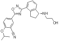 5-[3-[(1R)-2,3-Dihydro-1-[(2-hydroxyethyl)amino]-1H-inden-4-yl]-1,2,4-oxadiazol-5-yl]-2-(1-methylethoxy)benzonitrile molecular structure (CAS 1306760-86-0)