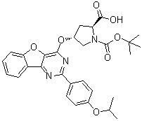 (2S,4R)-4-[[2-[4-(1-Methylethoxy)phenyl]benzofuro[3,2-d]pyrimidin-4-yl]oxy]-1,2-pyrrolidinedicarboxylic acid 1-(1,1-dimethylethyl) ester molecular structure (CAS 1315326-78-3)