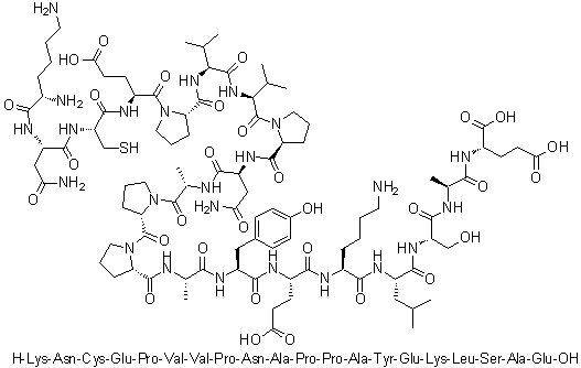 L-Lysyl-L-asparaginyl-L-cysteinyl-L-alpha-glutamyl-L-prolyl-L-valyl-L-valyl-L-prolyl-L-asparaginyl-L-alanyl-L-prolyl-L-prolyl-L-alanyl-L-tyrosyl-L-alpha-glutamyl-L-lysyl-L-leucyl-L-seryl-L-alanyl-L-glutamic acid molecular structure (CAS 1330060-67-7)