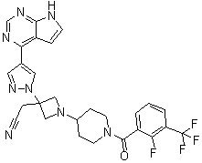 1-[1-[2-氟-3-(三氟甲基)苯甲酰基]-4-哌啶基]-3-[4-(7H-吡咯并[2,3-d]嘧啶-4-基)-1H-吡唑-1-基]-3-吖丁啶乙腈分子结构 (CAS 1334298-96-2)