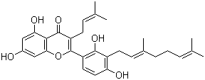 3'-香叶草基-3-异戊烯基-2',4',5,7-四羟基黄酮分子结构 (CAS 1334309-44-2)