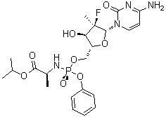N-[[P(S),2'R]-2'-脱氧-2'-氟-2'-甲基-P-苯基-5'-胞苷酰]-L-丙氨酸异丙酯分子结构 (CAS 1334513-10-8)