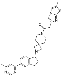 结构式 CAS# 1334782-79-4, 2-(2-甲基咪唑并[2,1-b][1,3]噻唑-6-基)-1-[2-[(1R)-5-(6-甲基嘧啶-4-基)-2,3-二氢-1H-茚-1-基]-2,7-二氮杂螺[3.5]壬烷-7-基]乙酮