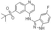 6-[(1,1-Dimethylethyl)sulfonyl]-N-(5-fluoro-1H-indazol-3-yl)-4-quinolinamine molecular structure (CAS 1346547-00-9)