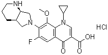 rel-1-Cyclopropyl-6-fluoro-1,4-dihydro-8-methoxy-7-[(4aR,7aR)-octahydro-6H-pyrrolo[3,4-b]pyridin-6-yl]-4-oxo-3-quinolinecarboxylic acid hydrochloride (1:1) molecular structure (CAS 1346603-25-5)