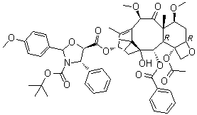 (4S,5R)-2-(4-Methoxyphenyl)-4-phenyl-3,5-oxazolidinedicarboxylic acid 5-[(2aR,4S,4aS,6R,9S,11S,12S,12aR,12bS)-12b-(acetyloxy)-12-(benzoyloxy)-2a,3,4,4a,5,6,9,10,11,12,12a,12b-dodecahydro-11-hydroxy-4,6-dimethoxy-4a,8,13,13-tetramethyl-5-oxo-7,11-methano-1H-cyclodeca[3,4]benz[1,2-b]oxet-9-yl] 3-(1,1-dimethylethyl) ester molecular structure (CAS 1354900-66-5)