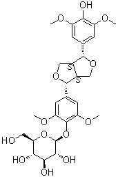 (-)-丁香树脂酚-4-O-beta-D-吡喃葡萄糖苷分子结构 (CAS 137038-13-2)