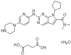 7-环戊基-N,N-二甲基-2-[[5-(1-哌嗪基)-2-吡啶基]氨基]-7H-吡咯并[2,3-d]嘧啶-6-甲酰胺丁二酸盐水合物(1:1:?)分子结构 (CAS 1374639-79-8)