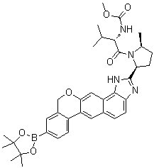 [(2S)-3-甲基-1-[(2S,5S)-2-甲基-5-[9-(4,4,5,5-四甲基-1,3,2-二氧杂环戊硼烷-2-基)-1,11-二氢异苯并吡喃并[4',3':6,7]萘并[1,2-d]咪唑-2-基]吡咯烷-1-基]-1-氧代丁烷-2-基]氨基甲酸甲酯分子结构 (CAS 1378392-97-2)