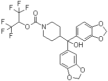 4-[Bis(1,3-benzodioxol-5-yl)hydroxymethyl]-1-piperidinecarboxylic acid 2,2,2-trifluoro-1-(trifluoromethyl)ethyl ester molecular structure (CAS 1380424-42-9)