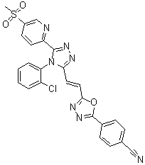 4-[5-[(1E)-2-[4-(2-氯苯基)-5-[5-(甲基磺酰基)-2-吡啶基]-4H-1,2,4-三唑-3-基]乙烯基]-1,3,4-恶二唑-2-基]苯甲腈分子结构 (CAS 1380672-07-0)
