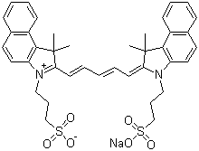 2-[5-[1,3-二氢-1,1-二甲基-3-(3-磺酸基丙基)-2H-苯并[e]吲哚-2-亚基]-1,3-戊二烯基]-1,1-二甲基-3-(3-磺酸基丙基)-1H-苯并[e]吲哚鎓内盐钠盐分子结构 (CAS 138248-55-2)