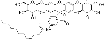 N-[3',6'-Bis(beta-D-galactopyranosyloxy)-3-oxospiro[isobenzofuran-1(3H),9'-[9H]xanthen]-5-yl]dodecanamide molecular structure (CAS 138777-25-0)