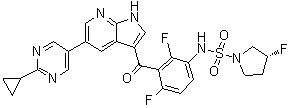 (3R)-N-[3-[[5-(2-Cyclopropyl-5-pyrimidinyl)-1H-pyrrolo[2,3-b]pyridin-3-yl]carbonyl]-2,4-difluorophenyl]-3-fluoro-1-pyrrolidinesulfonamide molecular structure (CAS 1393466-87-9)